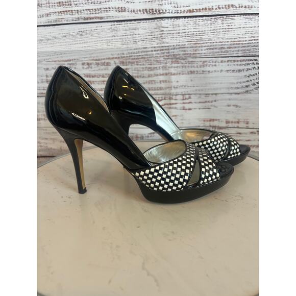 Marc Fisher Black and White Peep Toe Platform Heels Size 7 1/2 - Picture 4 of 12